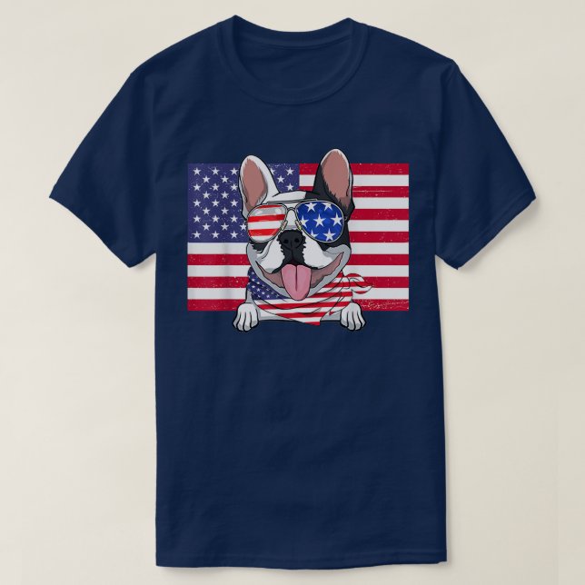 T-shirt Drapeau américain 4 juillet French Bulldog Papa Ma (Design devant)