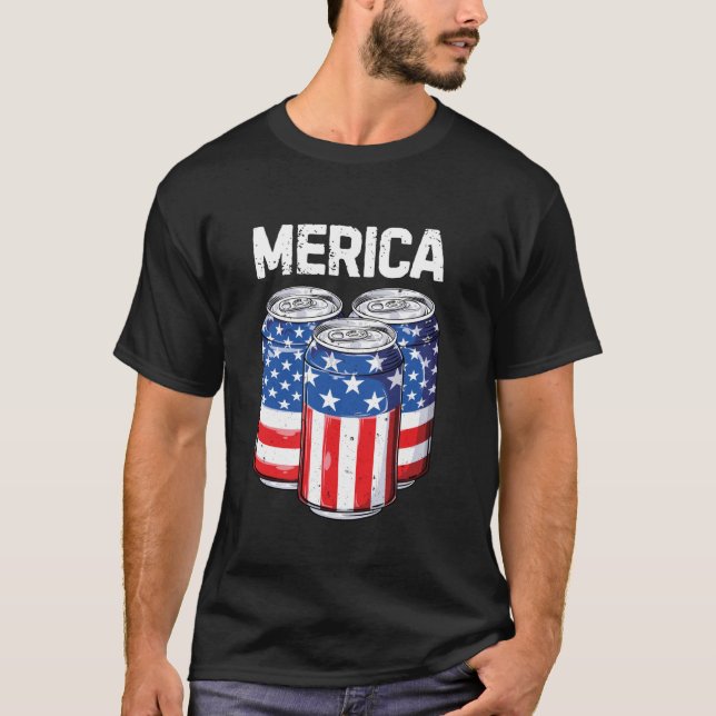 T-shirt Drapeau américain 4 juillet Hommes Femmes Merica U (Devant)
