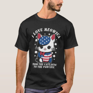 T-shirt Drapeau américain 4 juillet J'aime Meowica Femmes 