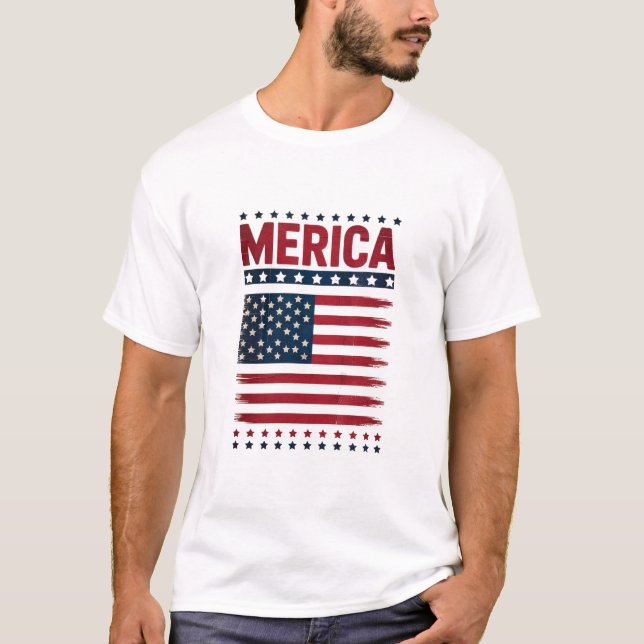T-shirt Drapeau Américain 4 Juillet Merica (Devant)