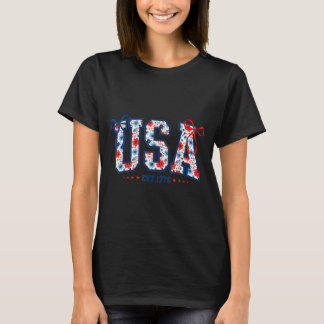 T-shirt Drapeau américain 4 juillet nœud coquette floral p