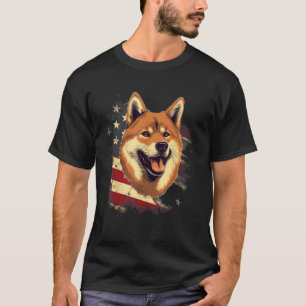 T-shirt Drapeau américain 4 juillet Noir et bronze Shiba I