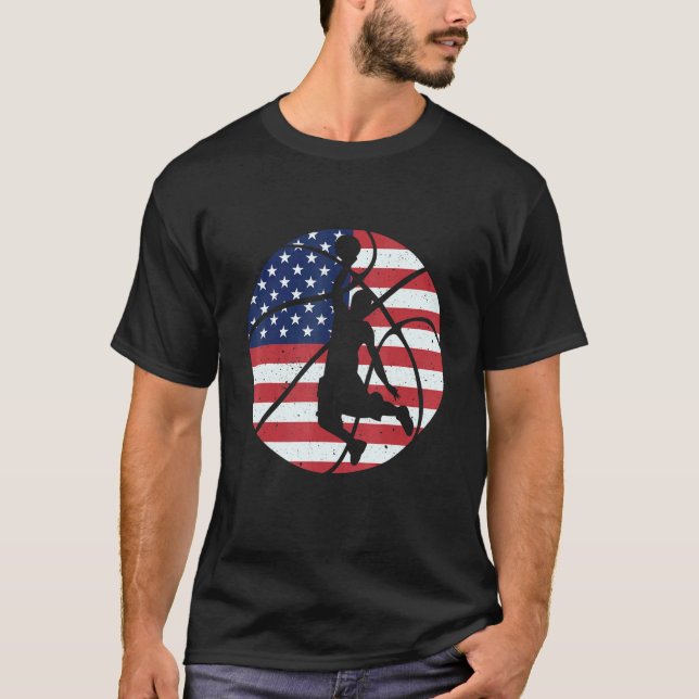 T-shirt Drapeau américain 4 juillet Patriotique Basketball (Devant)