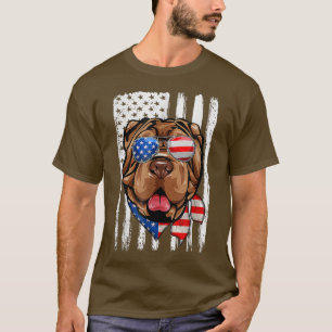 T-shirt Drapeau américain 4 juillet Shar Pei Chien patriot