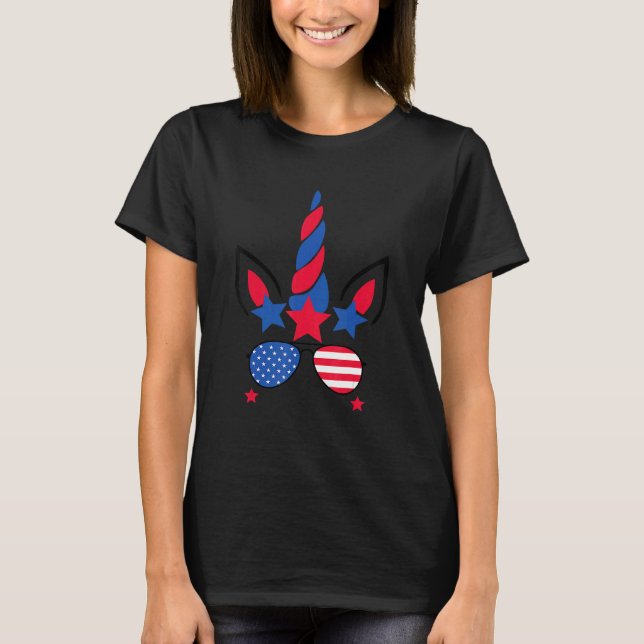 T-shirt Drapeau américain 4 juillet Unicorne Patriotique (Devant)