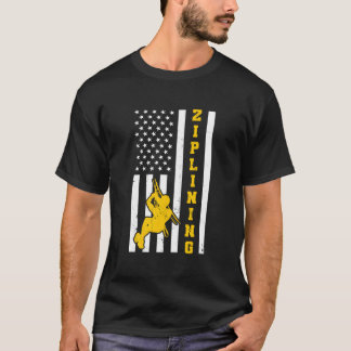 T-shirt Drapeau Américain 4 Juillet Usa Vol En Zipline