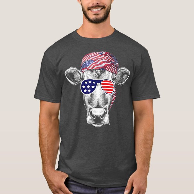 T-shirt Drapeau américain 4 juillet vache patriotique (Devant)