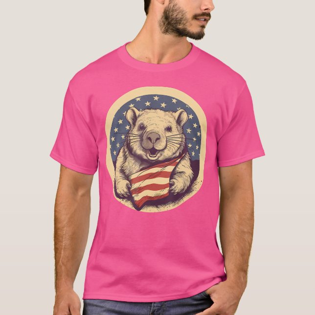 T-shirt Drapeau américain 4 juillet Wombat (Devant)