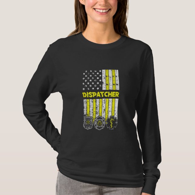 T-shirt Drapeau Américain 911 Exploitant Dispatch Er Polic (Devant)