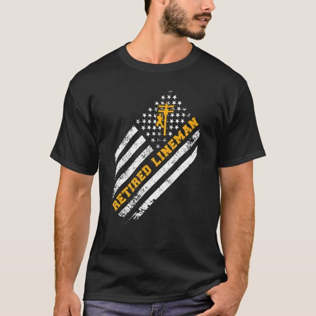 T-shirt Drapeau américain à la retraite Lineman (Devant)