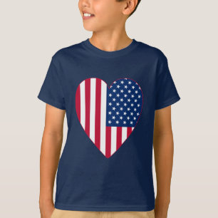 T-shirt Drapeau américain à l'intérieur d'un grand coeur