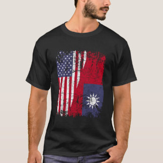 T-shirt Drapeau américain à moitié racines taïwanaises Dra