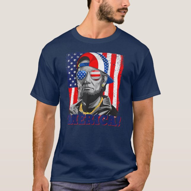 T-shirt Drapeau américain Abraham Lincoln Merica 4 juillet (Devant)