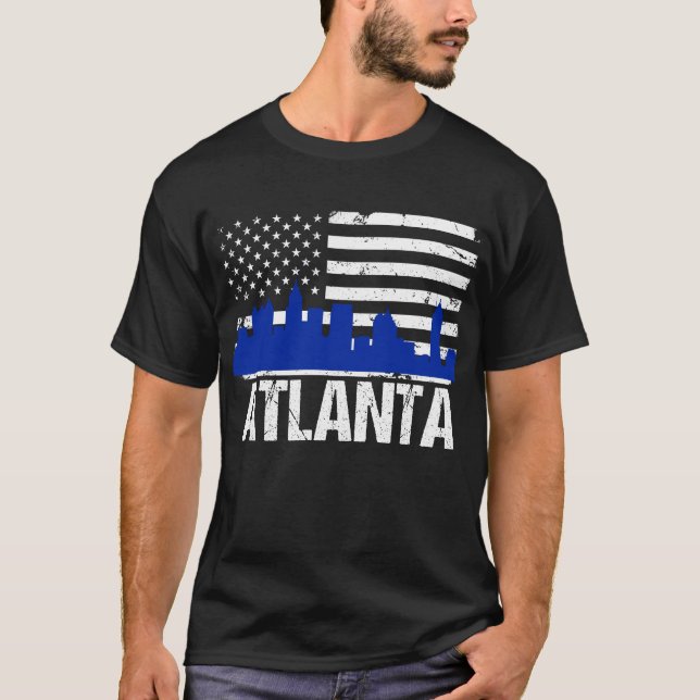 T-shirt Drapeau américain affligé par horizon d'Atlanta la (Devant)