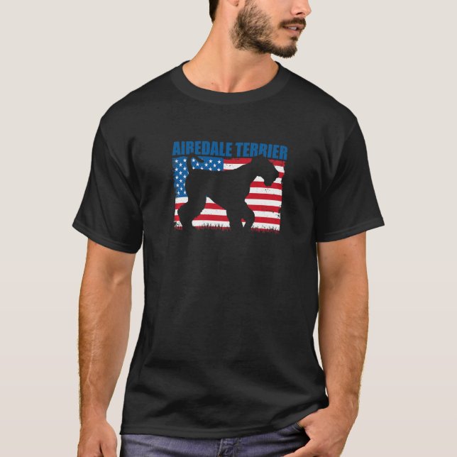 T-shirt Drapeau Américain Airedale Terrier   (Devant)