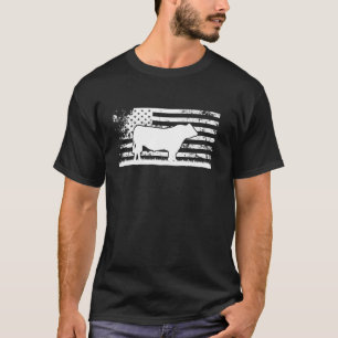 T-shirt Drapeau américain Amérique Vache Noir Angus Ranche