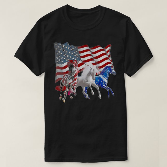 T-shirt Drapeau américain amusant à 3 chevaux  (Design devant)