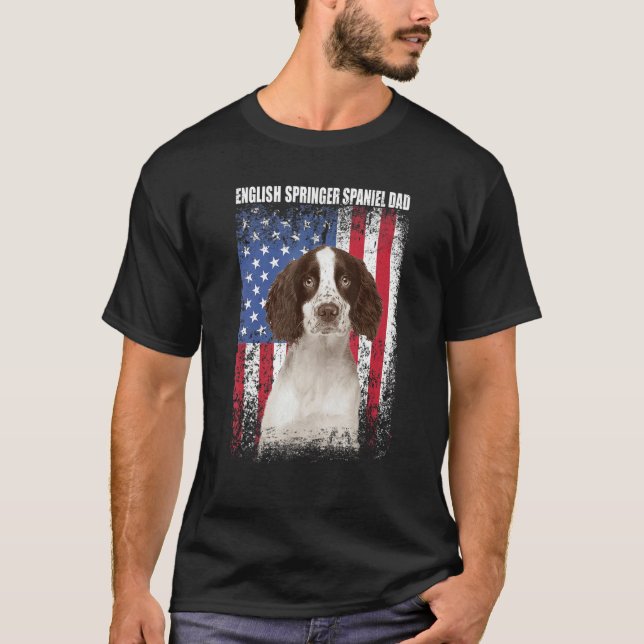 T-shirt Drapeau américain Anglais Springer Espagnol Papa F (Devant)