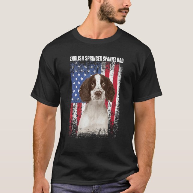 T-shirt Drapeau américain Anglais Springer Espagnol Papa F (Devant)