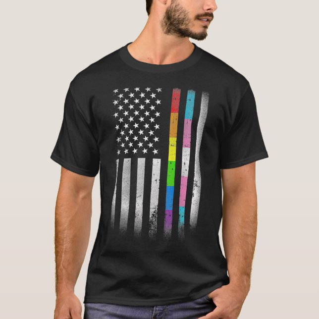 T-shirt Drapeau américain Arc-en-ciel Droits homosexuels L (Devant)