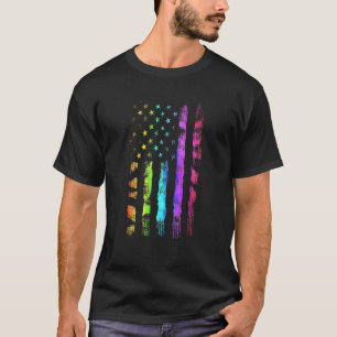 T-shirt Drapeau Américain Arc-En-Ciel Patriotique Distress