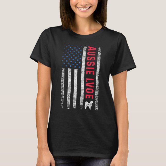 T-shirt Drapeau américain Aussie Love Australian Shepherd (Devant)
