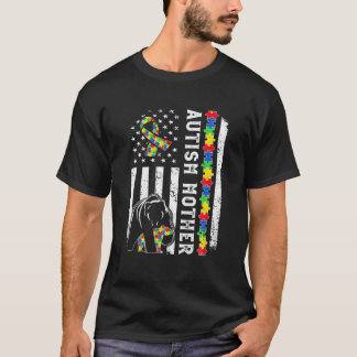 T-shirt Drapeau américain Autisme Mère Famille Ours Autist