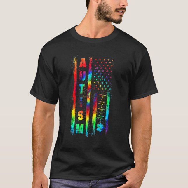 T-shirt Drapeau Américain Autisme Sensibilisation Tie Dye  (Devant)