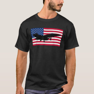 T-shirt Drapeau américain avec avion de chasse superposer
