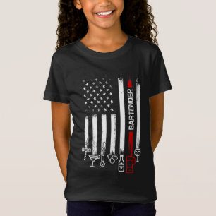 T-Shirt Drapeau américain avec barman pour femmes père pou
