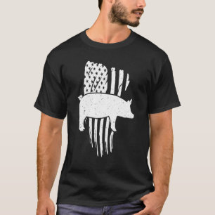 T-shirt Drapeau Américain Avec Cochon Vintage Look US Patr