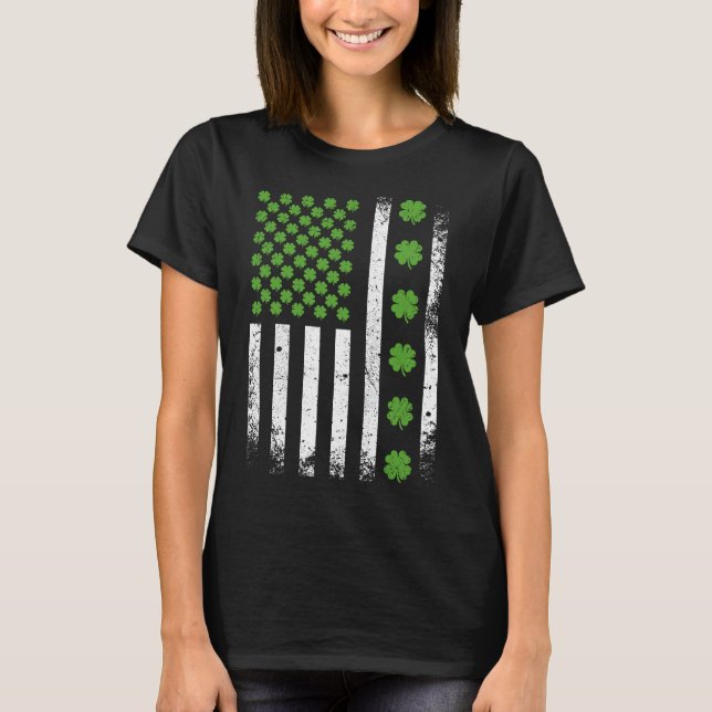 T-shirt Drapeau américain avec femmes shamrocks (Devant)