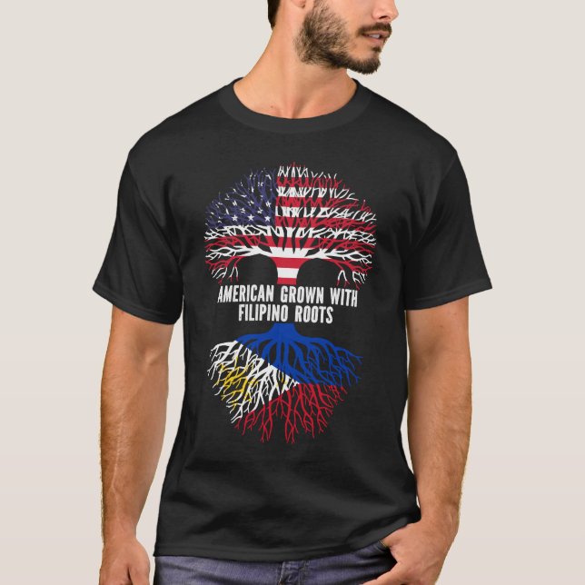 T-shirt Drapeau américain avec FIlipino Roots USA (Devant)