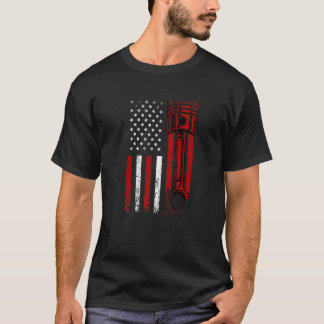 T-shirt Drapeau Américain Avec Piston Moteur De Voiture Gr