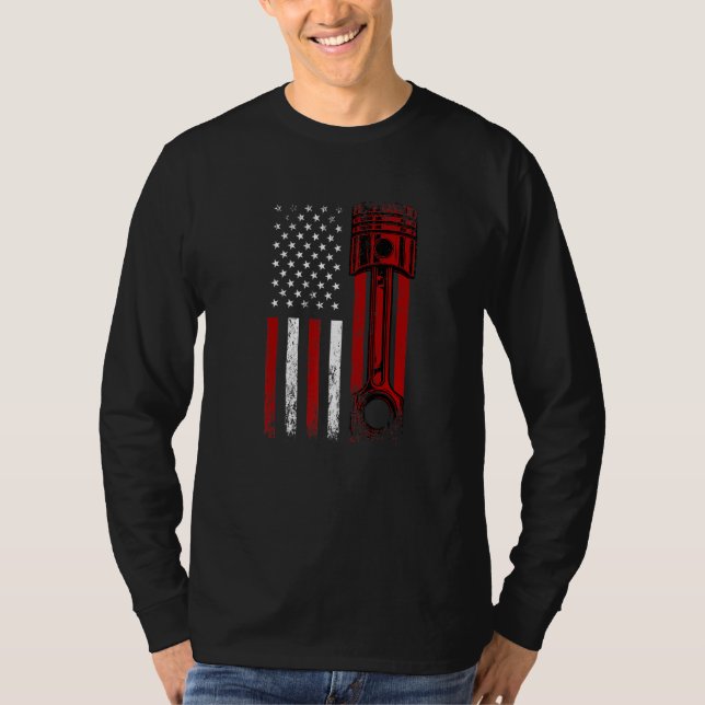 T-shirt Drapeau Américain Avec Piston Moteur De Voiture Gr (Devant)