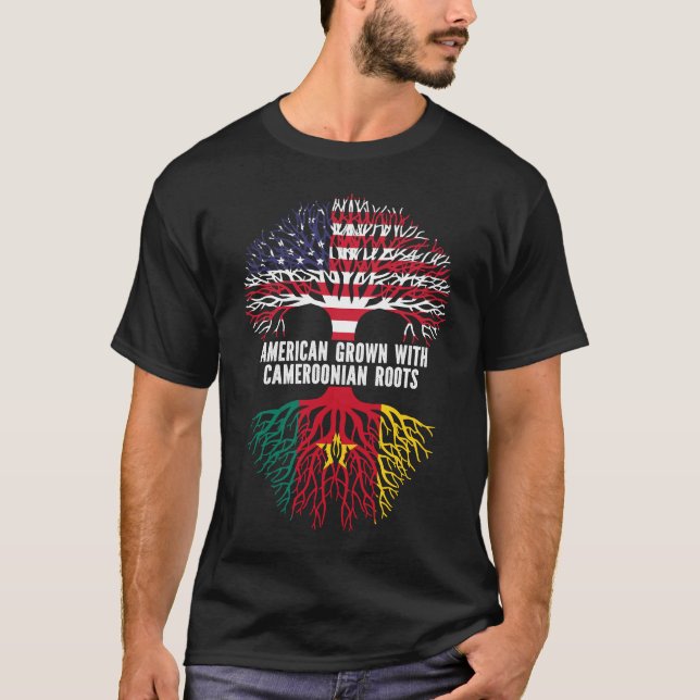 T-shirt Drapeau américain avec racines camerounaises USA (Devant)