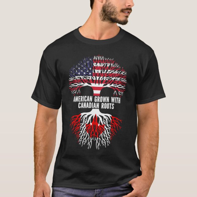 T-shirt Drapeau américain avec racines canadiennes (Devant)