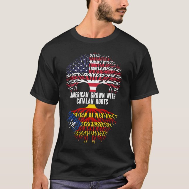 T-shirt Drapeau américain avec racines catalanes USA (Devant)
