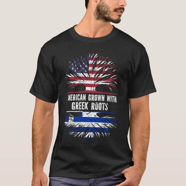 T-shirt Drapeau américain avec racines grecques USA (Devant)