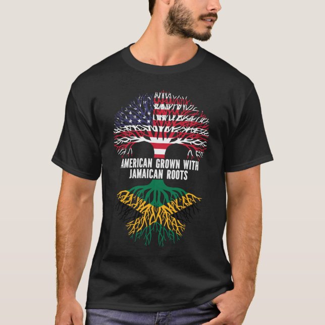 T-shirt Drapeau américain avec racines jamaïcaines USA (Devant)