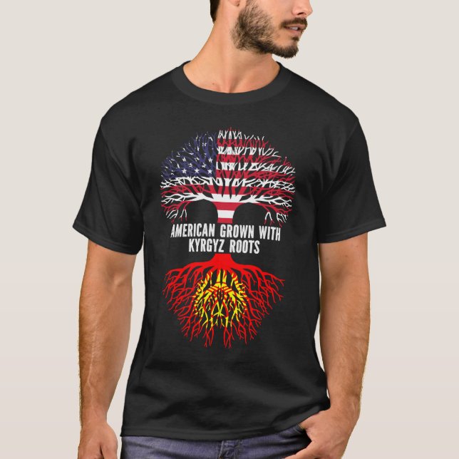 T-shirt Drapeau américain avec racines kirghizes USA (Devant)