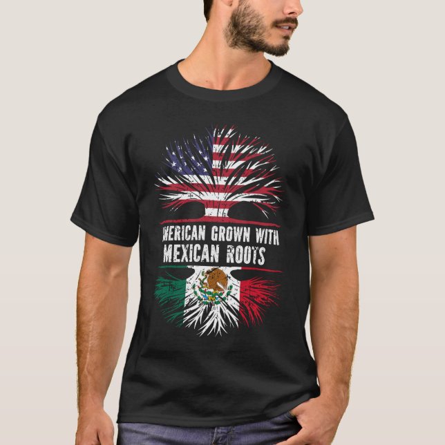 T-shirt Drapeau américain avec racines mexicaines USA (Devant)