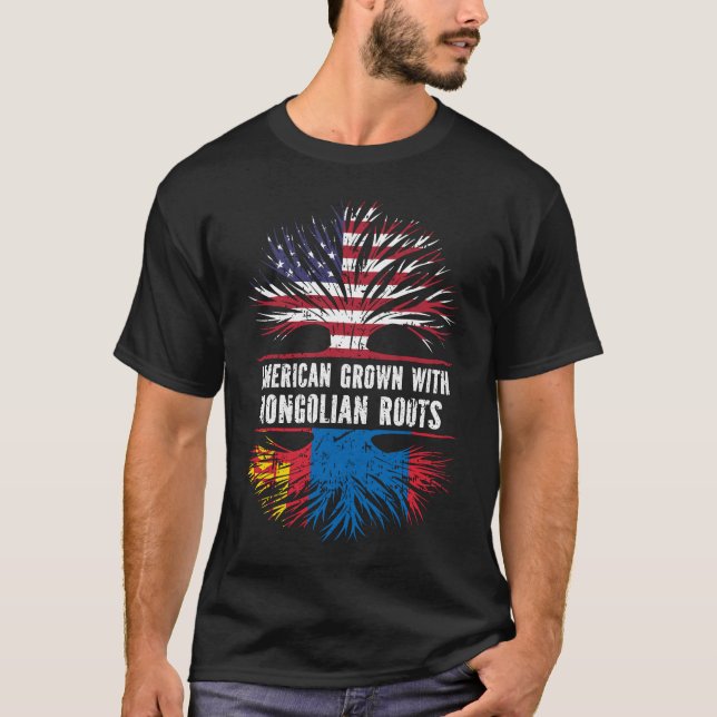 T-shirt Drapeau américain avec racines mongoles USA (Devant)