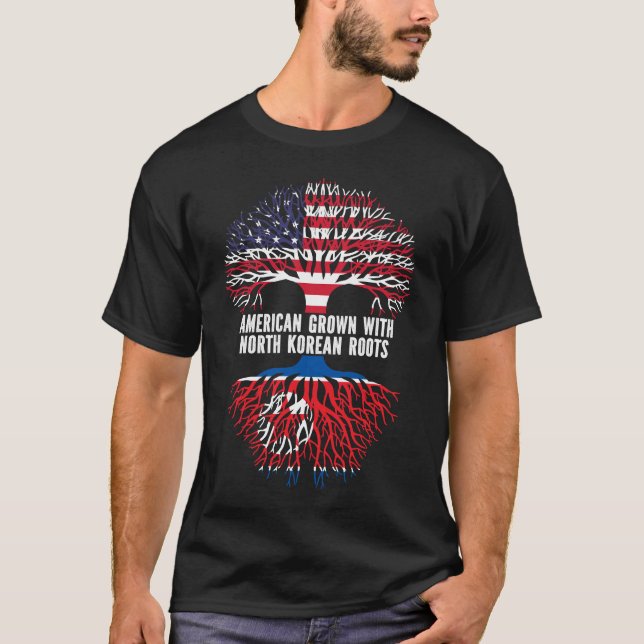 T-shirt Drapeau américain avec racines nord-coréennes USA (Devant)