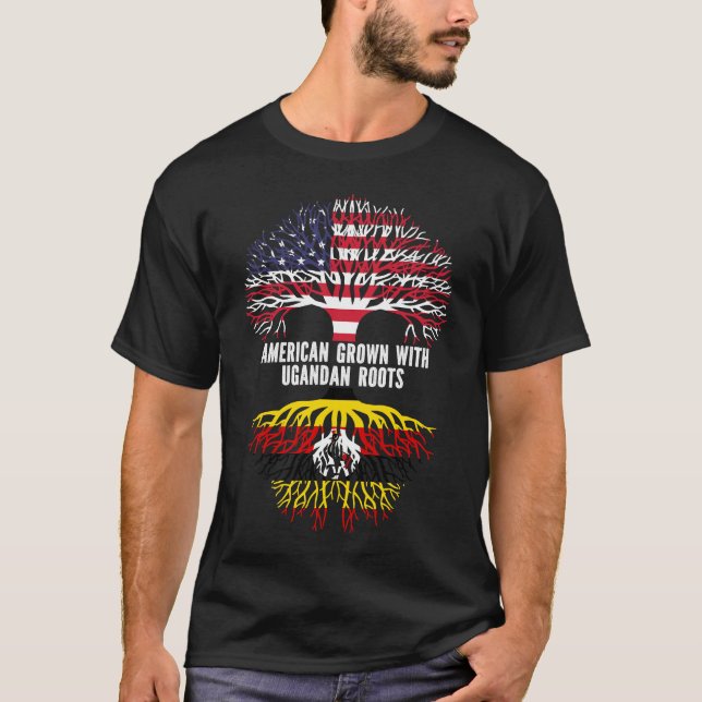 T-shirt Drapeau américain avec racines ougandaises USA (Devant)