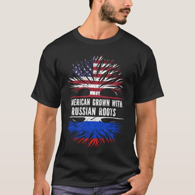 T-shirt Drapeau américain avec racines russes USA (Devant)
