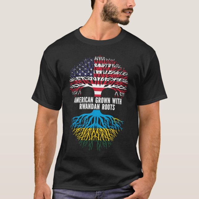 T-shirt Drapeau américain avec racines rwandaises USA (Devant)