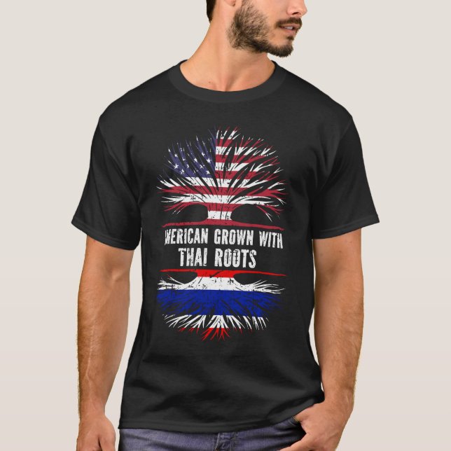 T-shirt Drapeau américain avec racines thaïlandaises USA (Devant)
