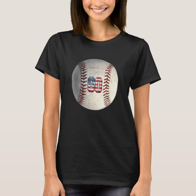 T-shirt Drapeau Américain Avec Retro 60 Baseball Numéro 60 (Devant)