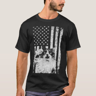 T-shirt Drapeau Américain Avec Salubrité Kitten, Chat Patr